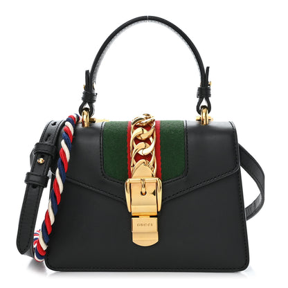Gucci Calfskin Mini Sylvie Top Handle Bag Black 1 of 12