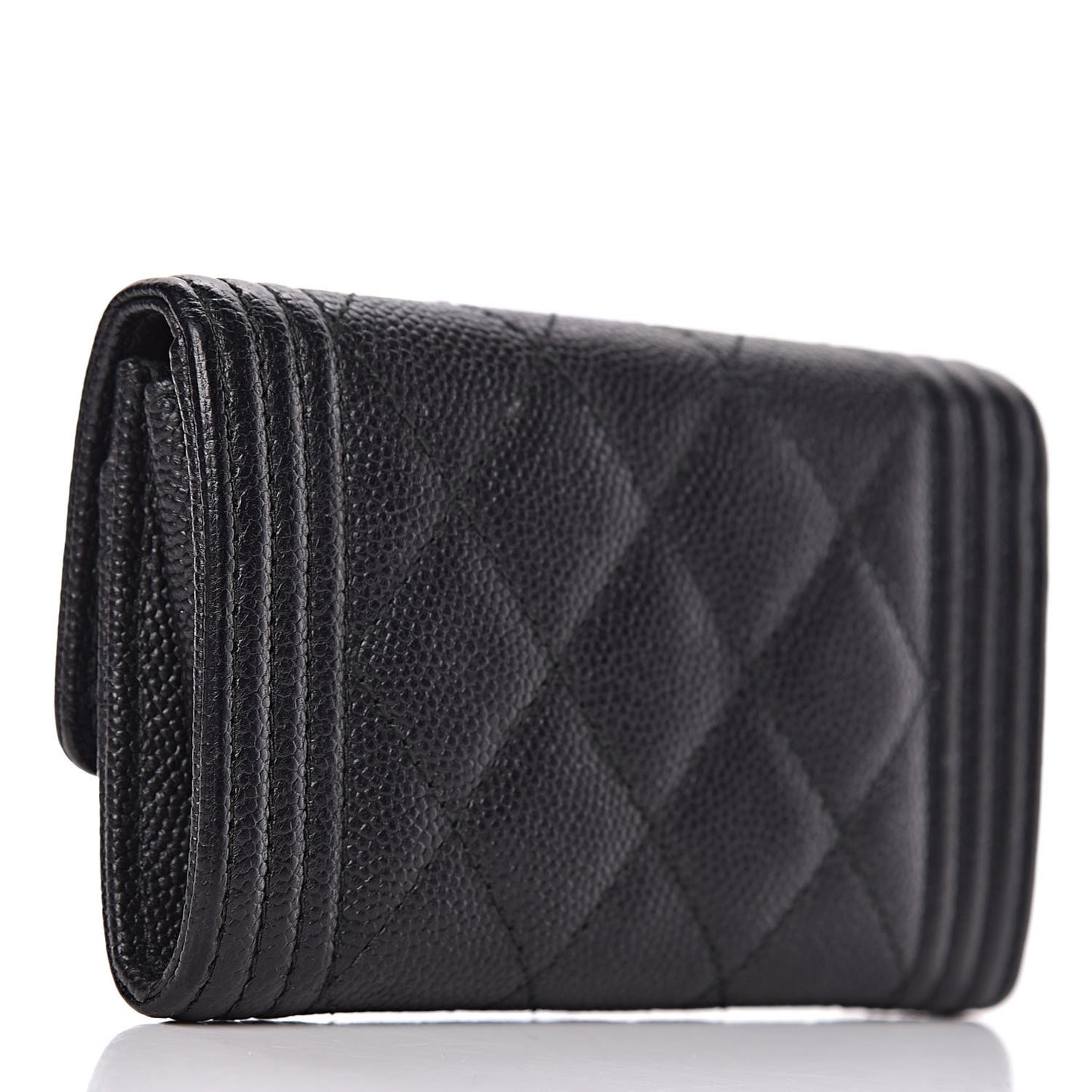 Caviar Quilted Boy Flap Card Holder Black