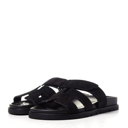 Hermes Suede Goatskin Womens Chypre Sandals 36 Black 3 of 11
