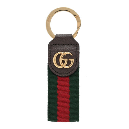 Gucci Nylon Textured Dollar Calfskin Web Ophidia Key Ring Green Red New Acero 1 of 3