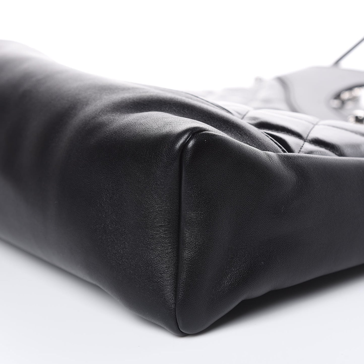 Glazed Lambskin Quilted Small 31 Shopping Bag Black