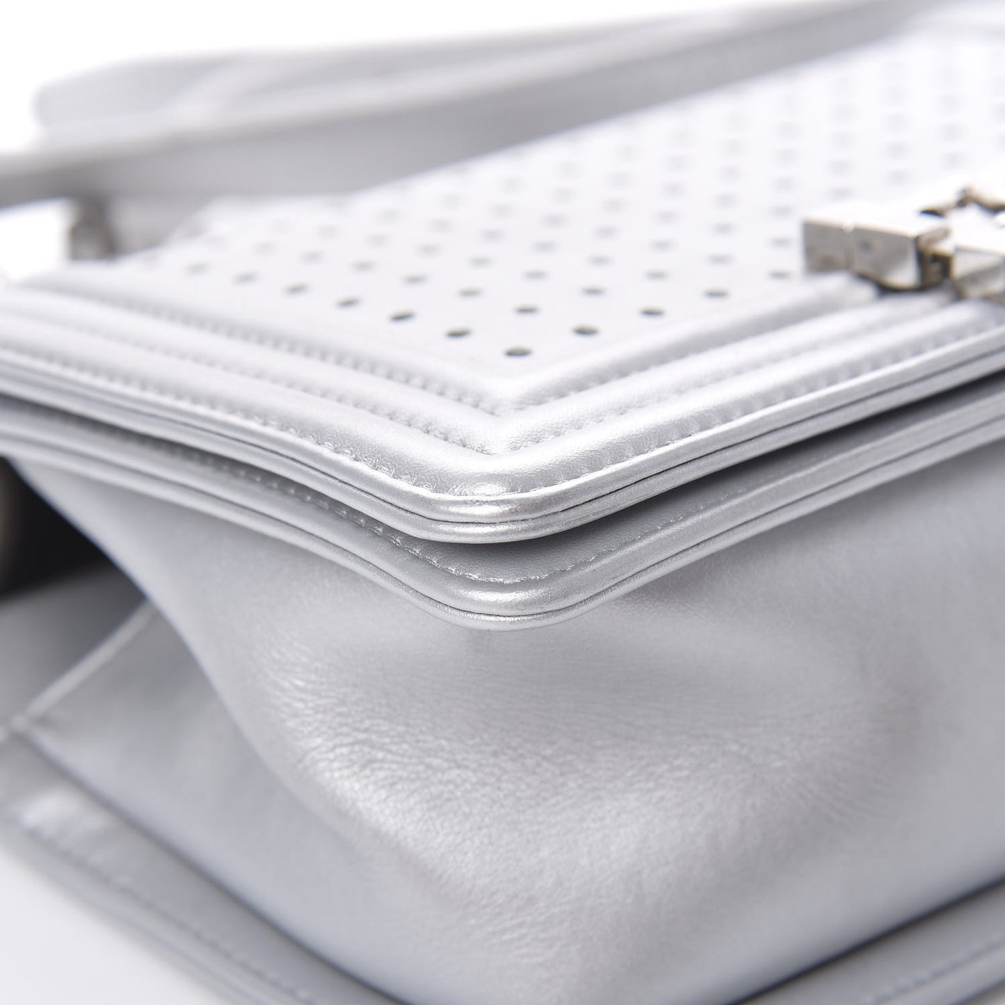 Metallic Lambskin LED Small Boy Flap Silver