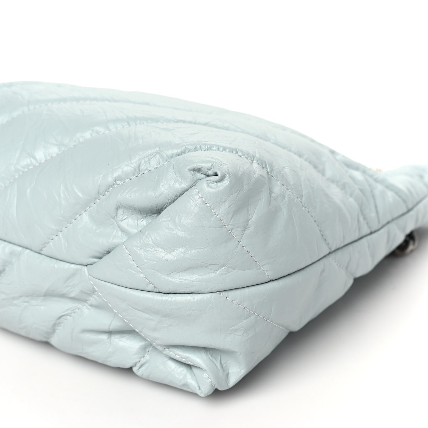 Crushed Calfskin Quilted Crush Small Tote Bag Light Blue