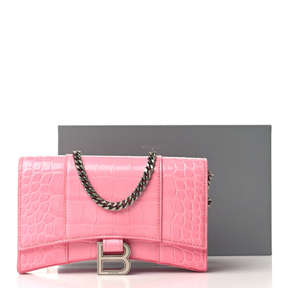 Balenciaga Shiny Calfskin Crocodile Embossed Hourglass Chain Bag Sweet Pink 12 of 12