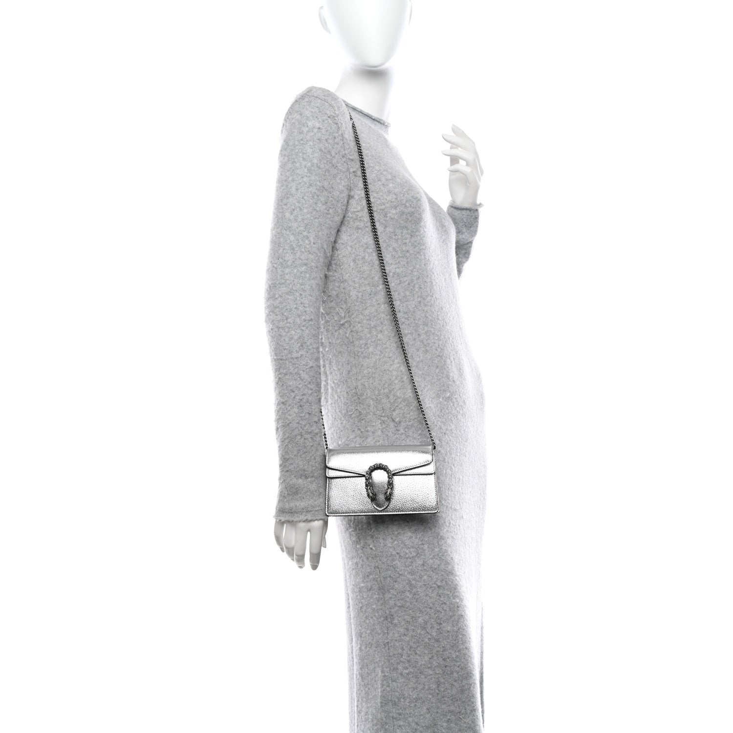 Gucci Metallic Calfskin Super Mini Dionysus Shoulder Bag Silver 2 of 10