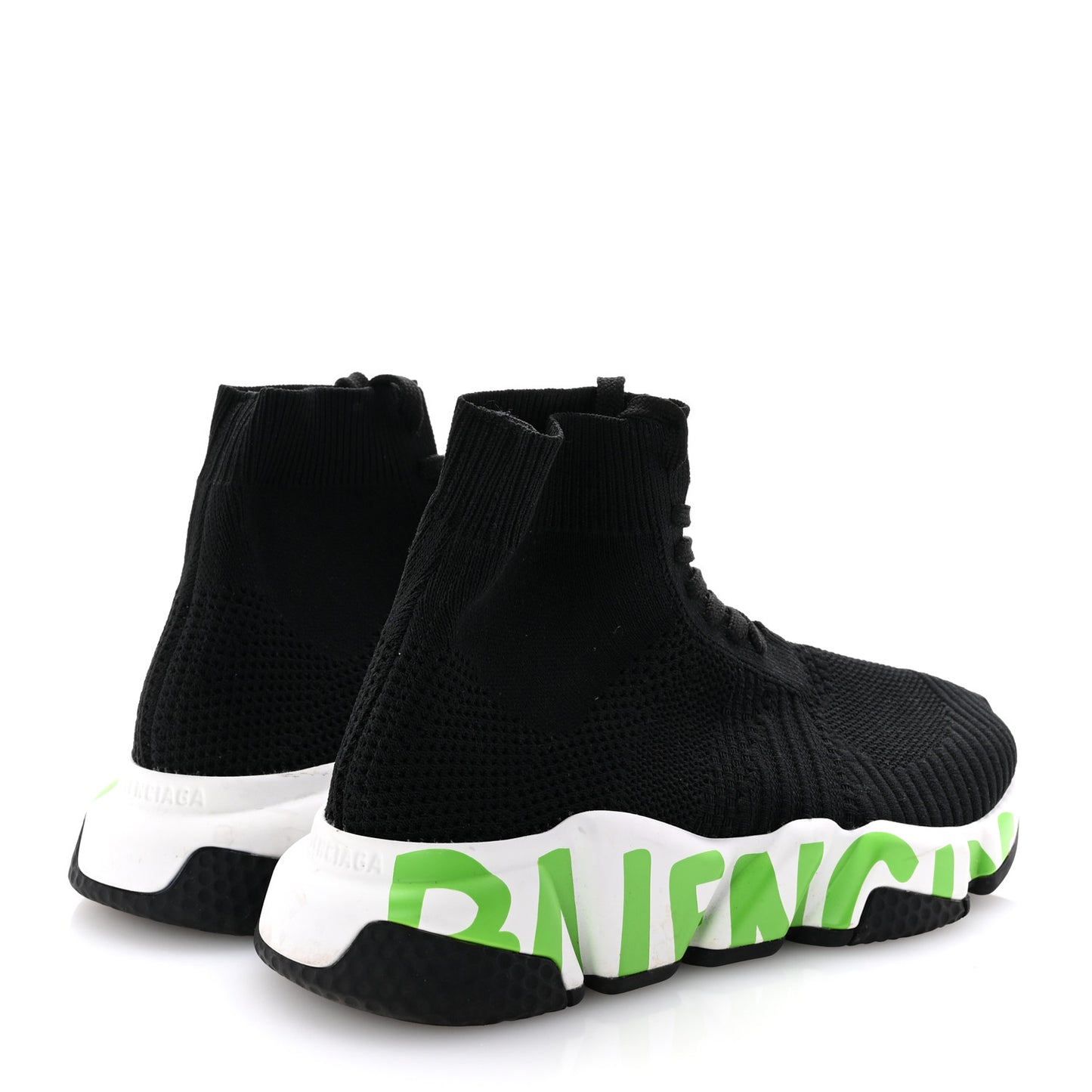 Knit Womens Speed Lace Up Graffiti Sneakers 36 Black White Fluo Green