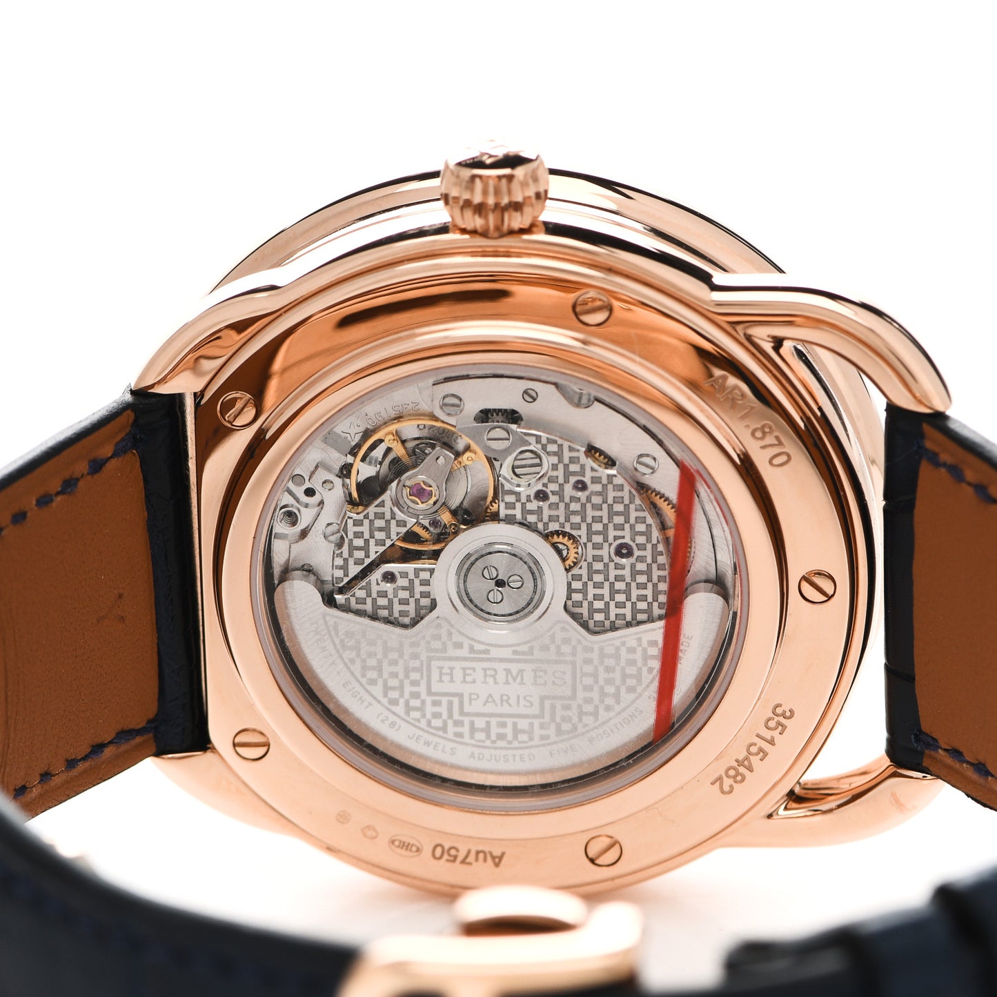 18K Rose Gold Alligator Mother of Pearl Lapis 43mm Arceau De La Lune Moon Phase Automatic Watch Bleu Abysse
