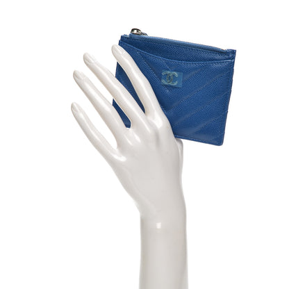 Chanel Caviar Chevron Quilted Card Holder Blue 2 of 7