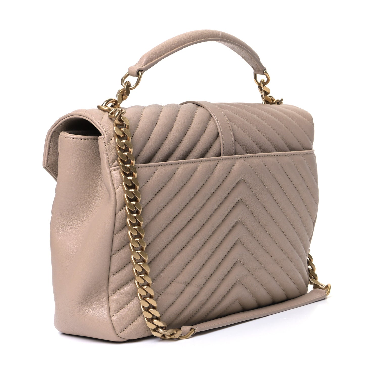 Sheepskin Matelasse Chevron Monogram Large College Satchel Beige
