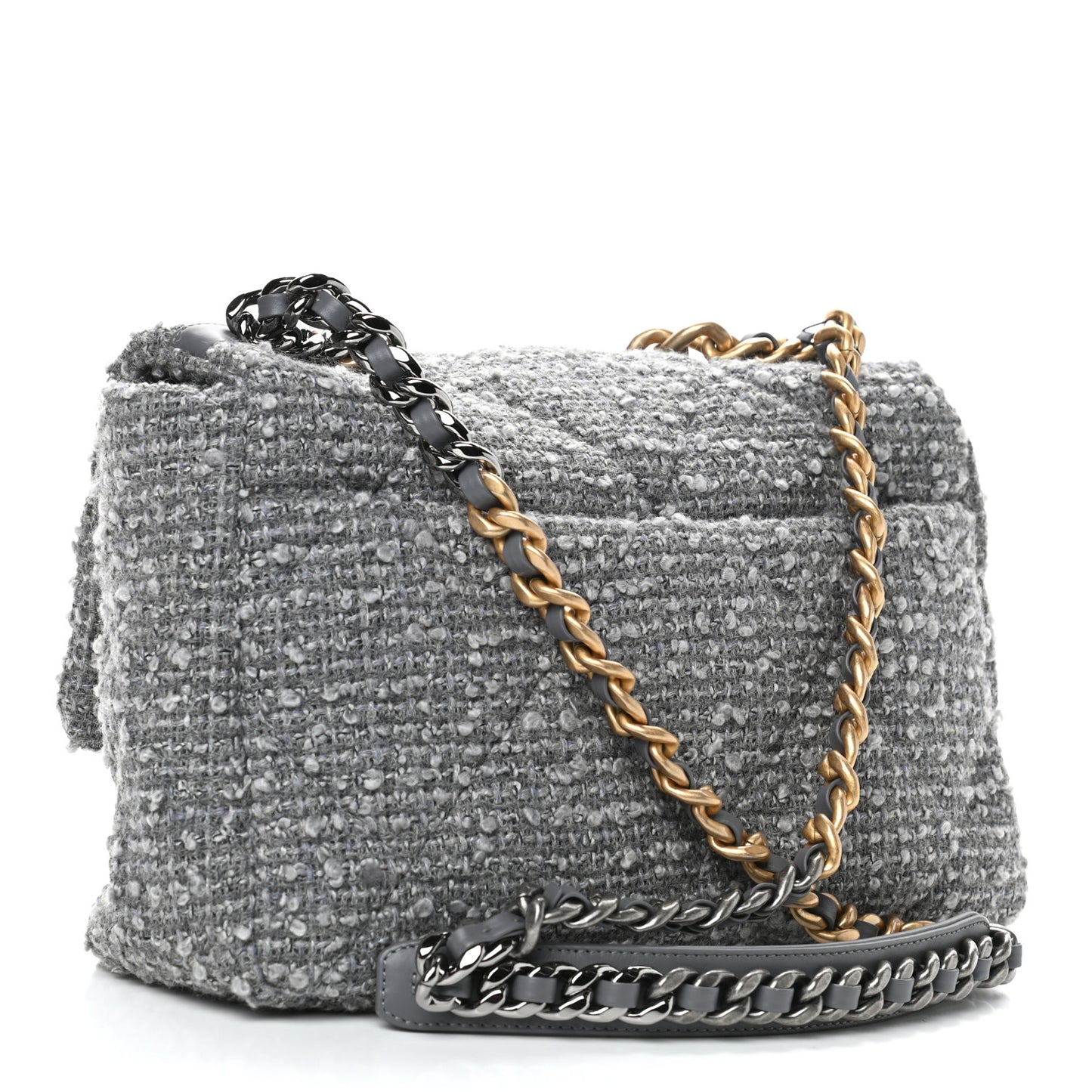 Tweed Quilted Large Chanel 19 Flap Grey