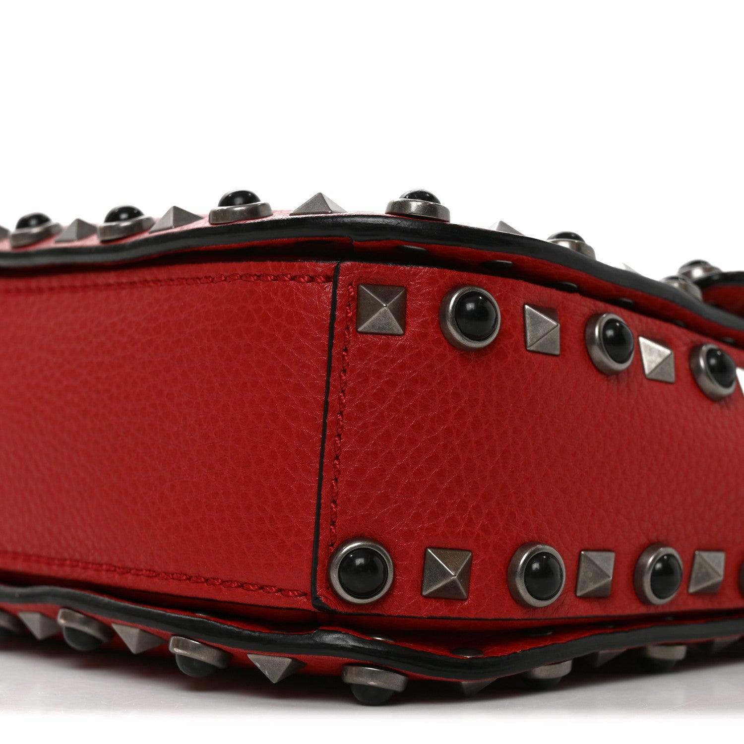 Valentino Garavani Grained Calfskin Onyx Medium Guitar Strap Rockstud Rolling Flap Saddle Bag Rosso Valentino 17 of 17