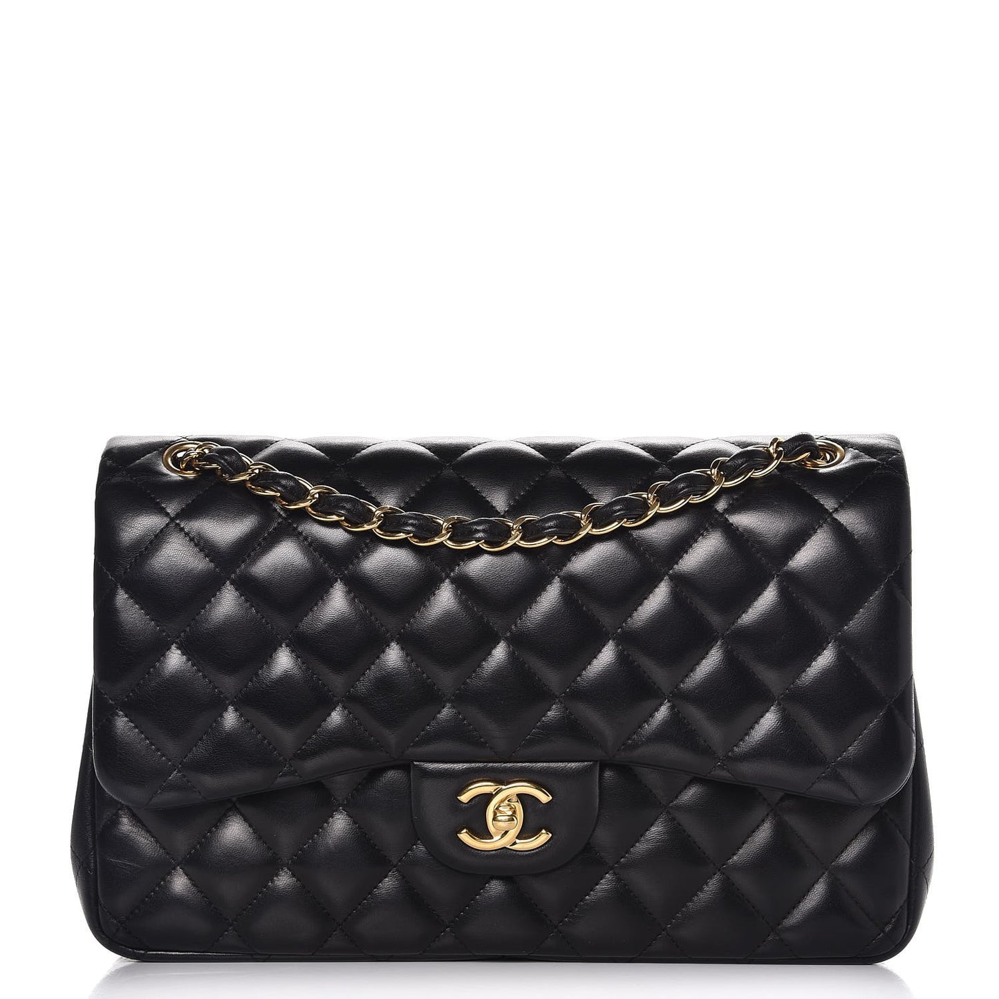 Lambskin Quilted Jumbo Double Flap Black