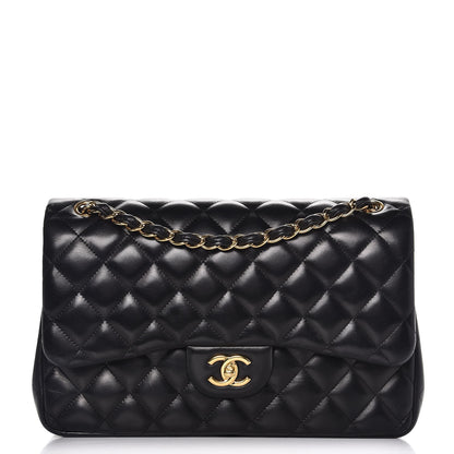 Chanel Lambskin Quilted Jumbo Double Flap Black 1 of 8