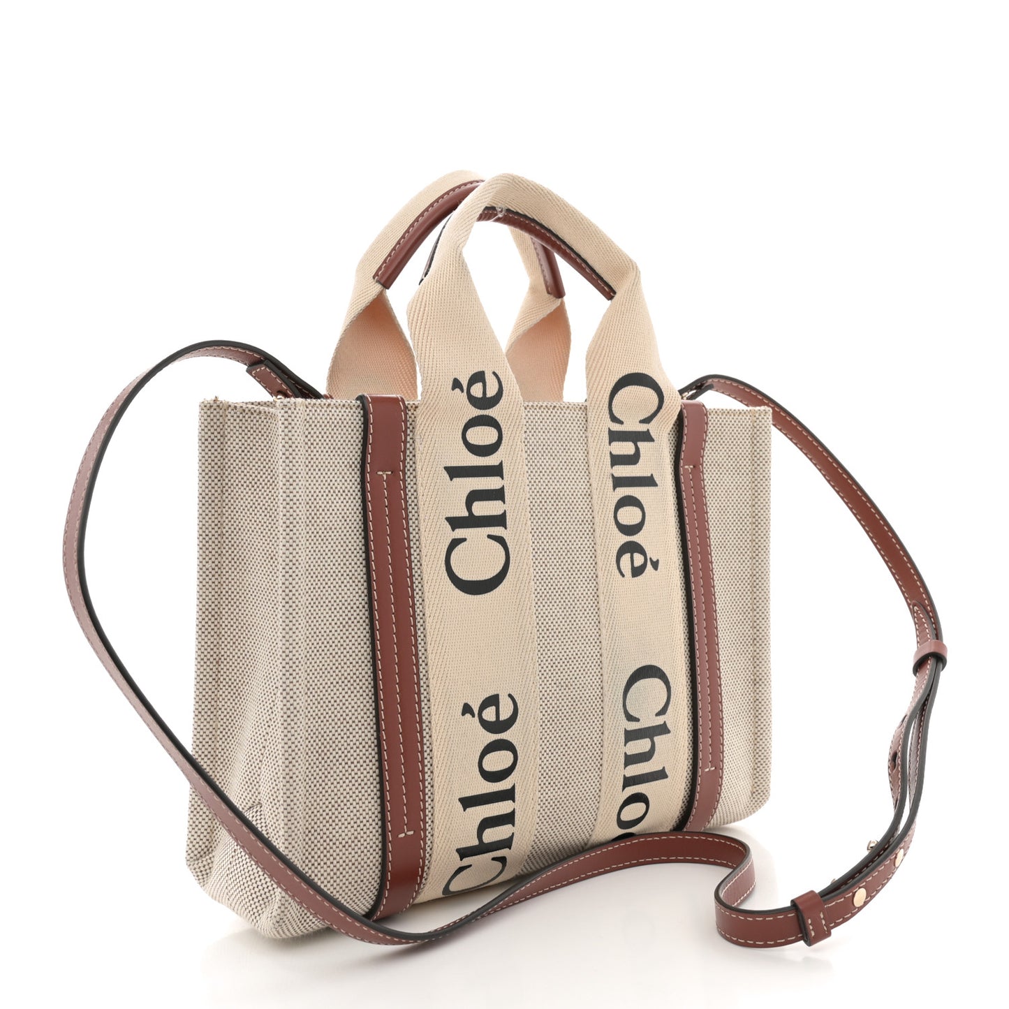 Cotton Calfskin Small Woody Ribbon Tote With Strap White Brown