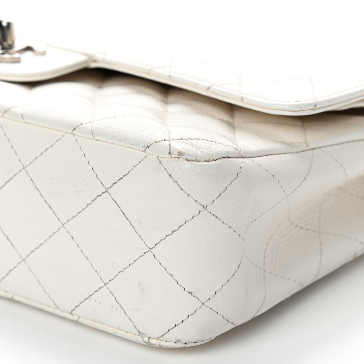 Caviar Quilted Medium Double Flap White