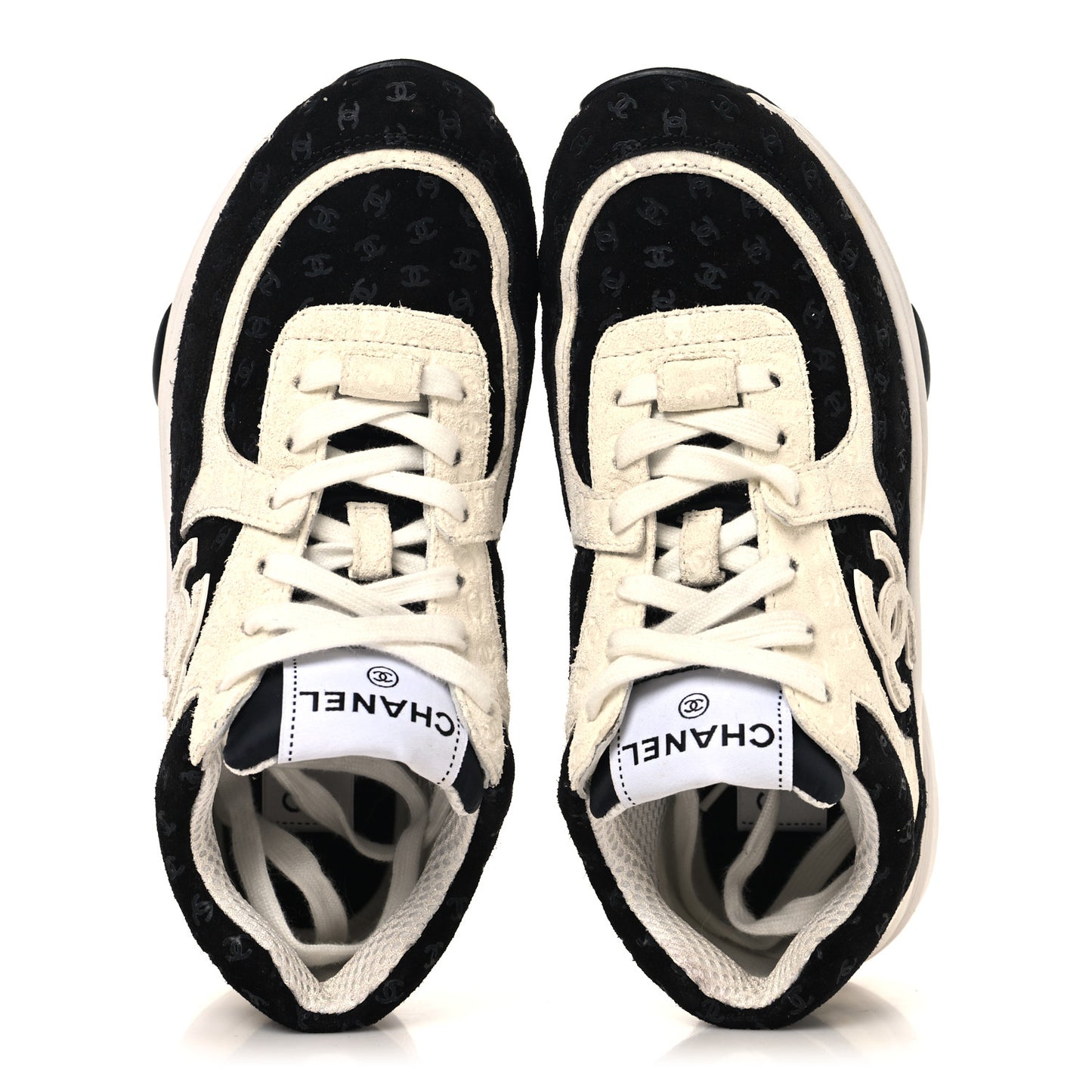 Suede Calfskin Printed CC Sneakers 36 White Black
