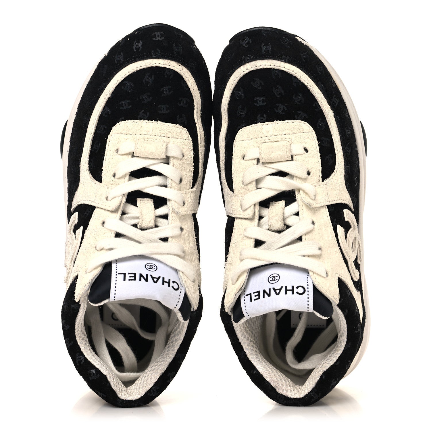 Chanel Suede Calfskin Printed CC Sneakers 36 White Black 2 of 9