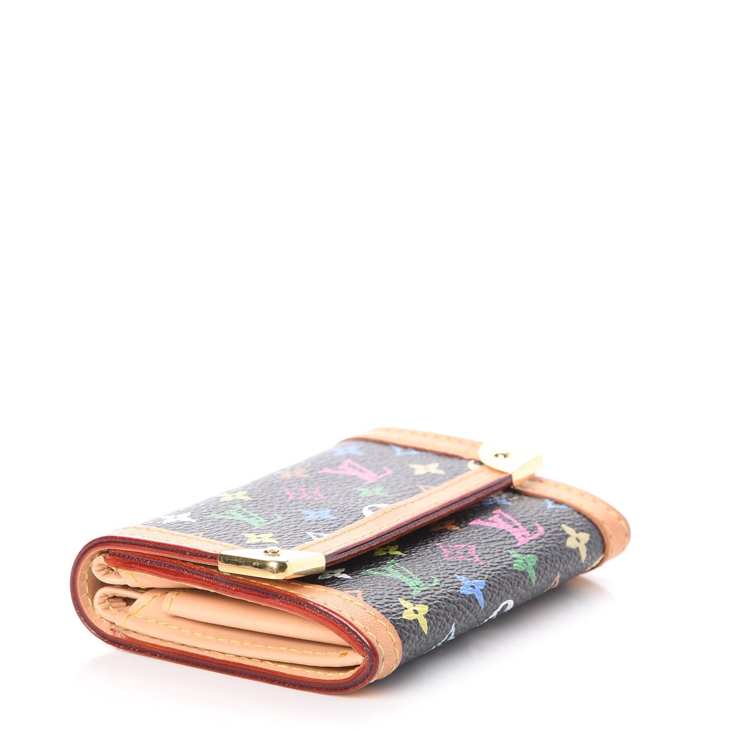 Louis Vuitton Monogram Multicolor Porte-Monnaie Plat Coin Purse Black 4 of 7