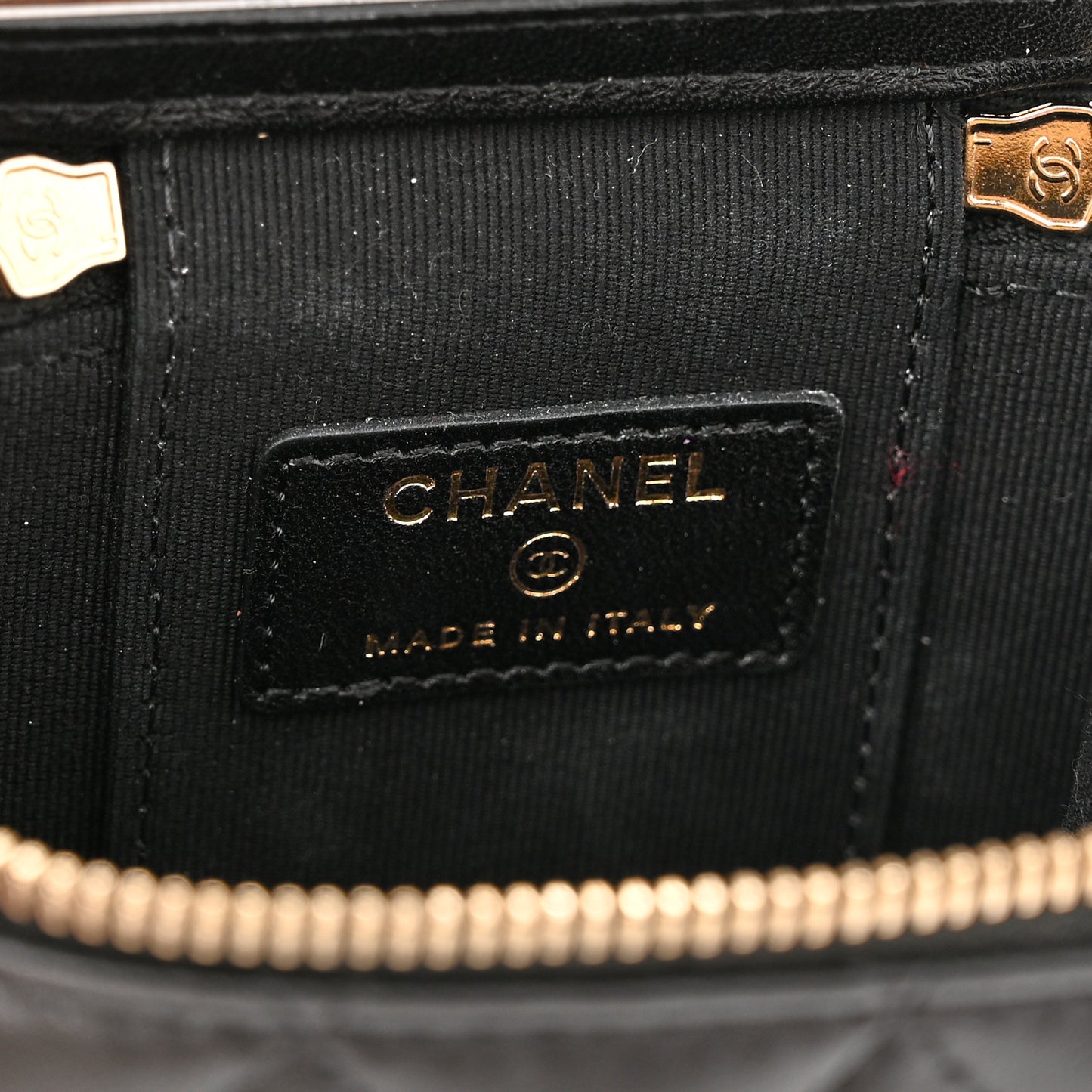 Lambskin Quilted Mini Vanity Case With Pearl Chain Black