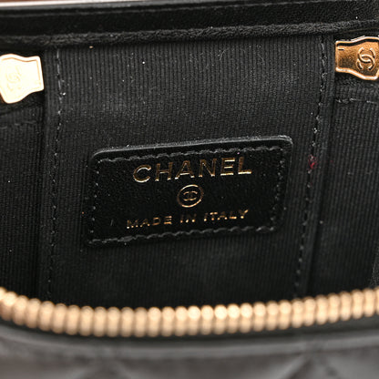 Chanel Lambskin Quilted Mini Vanity Case With Pearl Chain Black 7 of 12