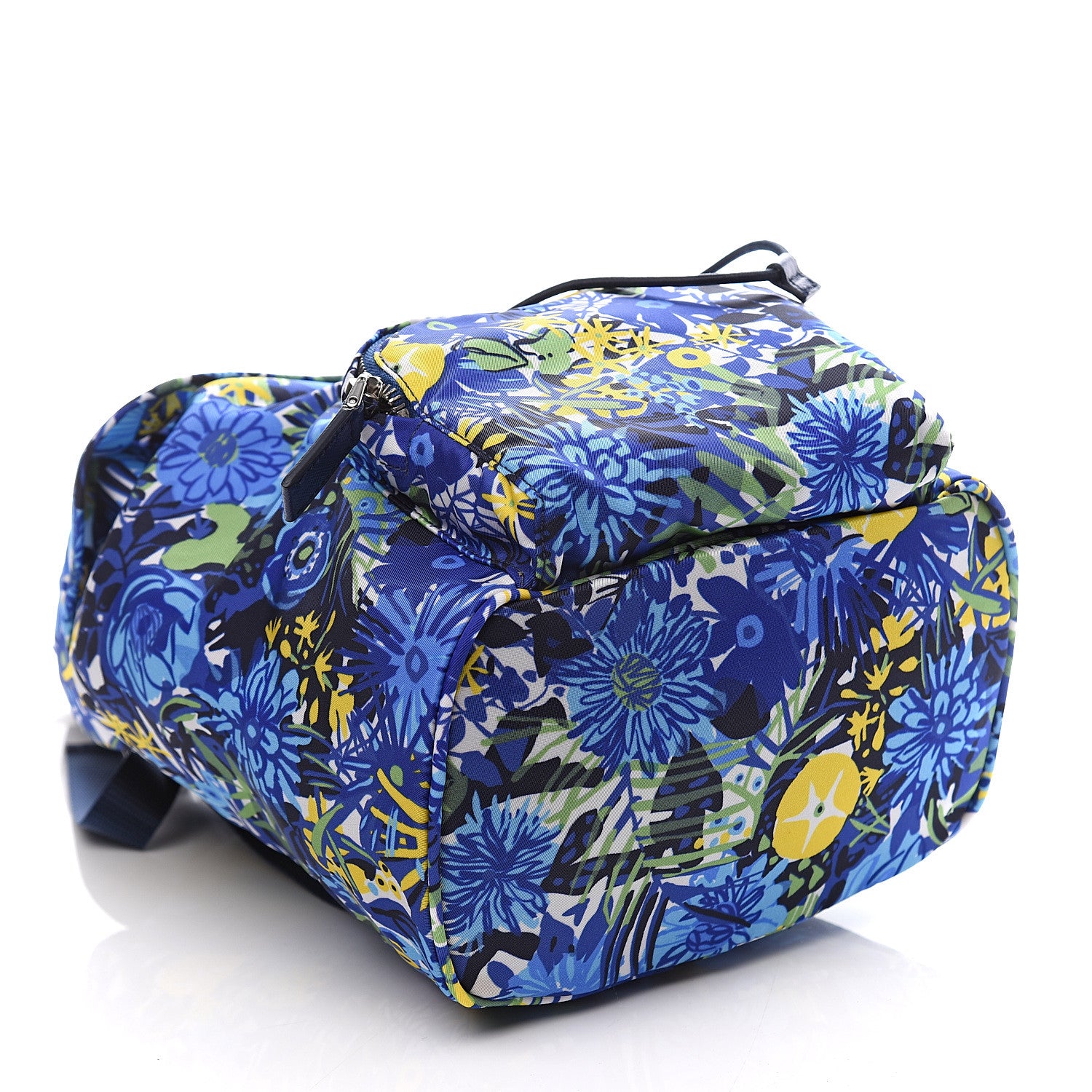 Prada Nylon Saffiano Floral Print Single Buckle Backpack Bluette Dis Primule 3 of 8