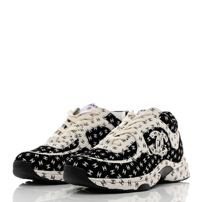 Chanel Nylon Suede Calfskin Printed CC Sneakers 40.5 White Black 3 of 9