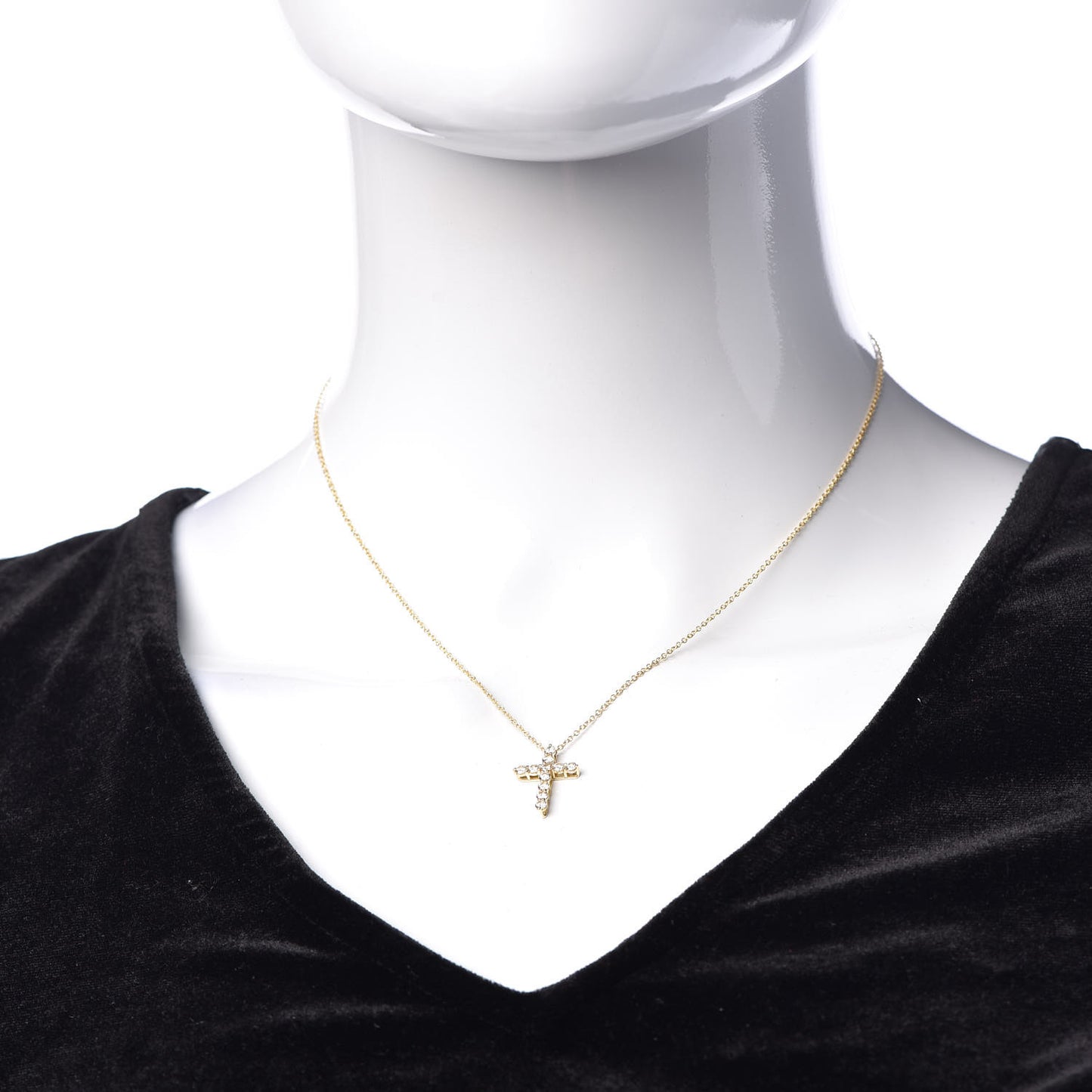 18K Yellow Gold Diamond Small Cross Pendant Necklace