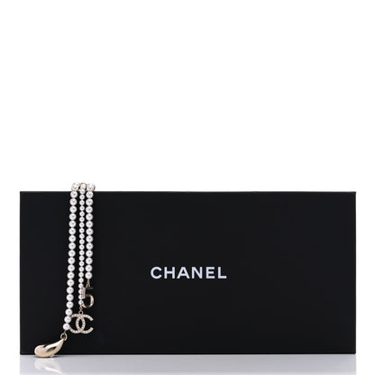 Chanel Pearl Beaded CC Charm Drop Multi Strand Lariat Necklace Pearly White Gold 6 of 6