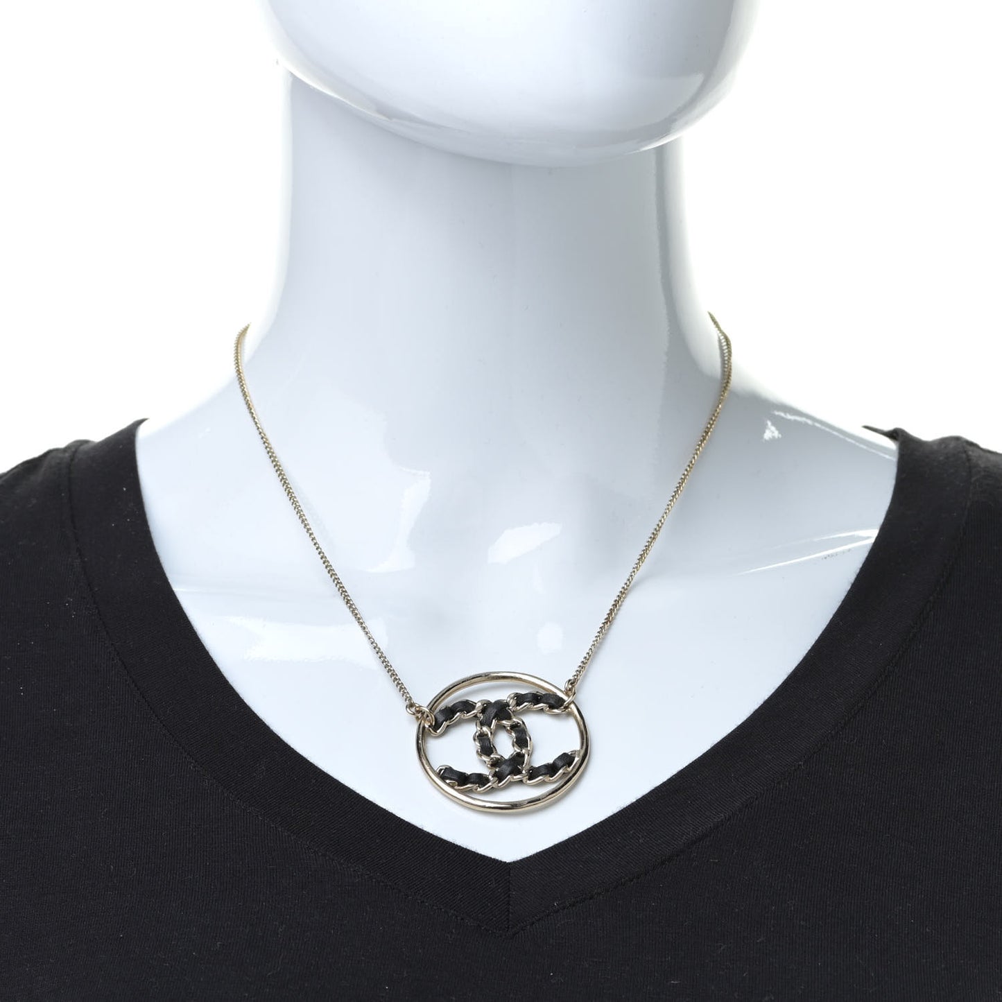 Lambskin CC Chain Necklace Gold Black