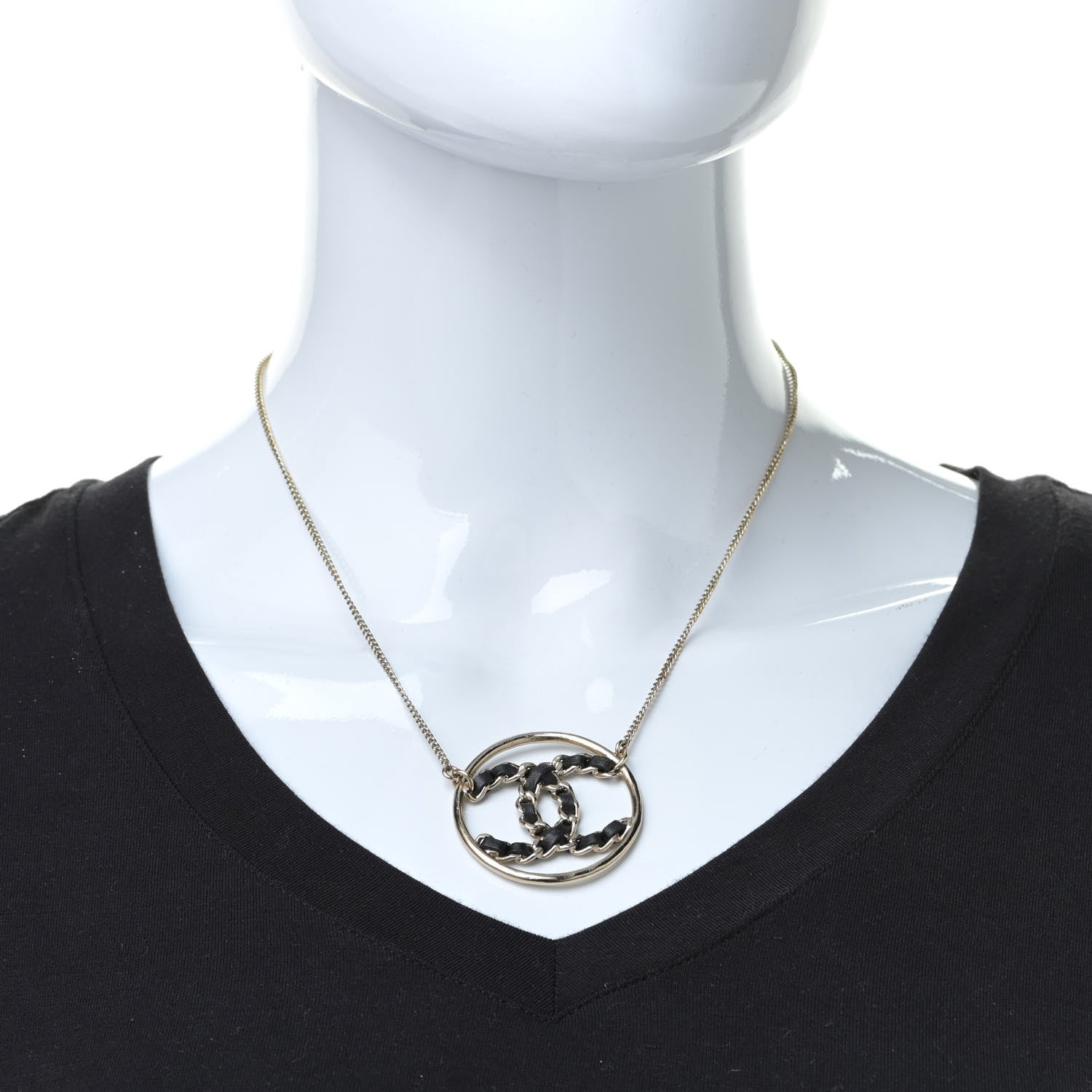 Chanel Lambskin CC Chain Necklace Gold Black 2 of 6