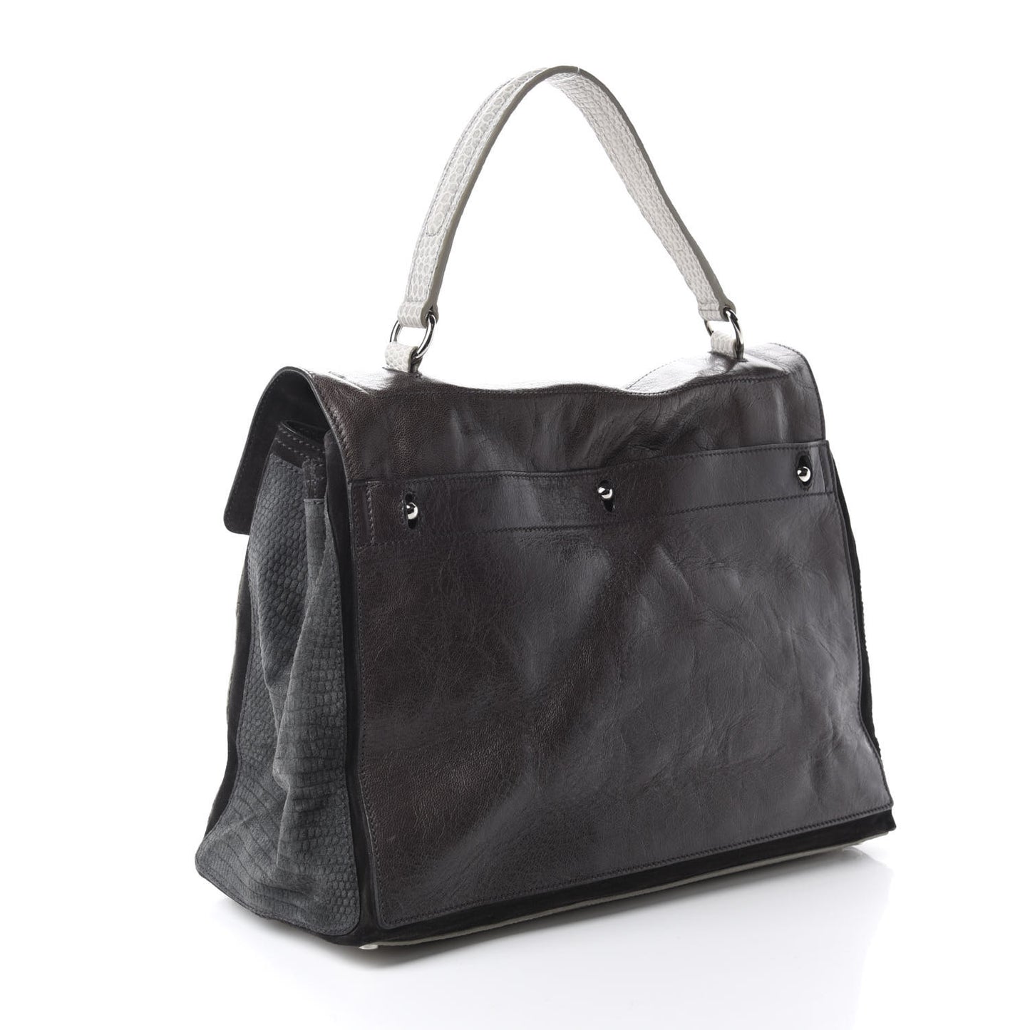 Calfskin Lizard Embossed Large Muse Two Grey
