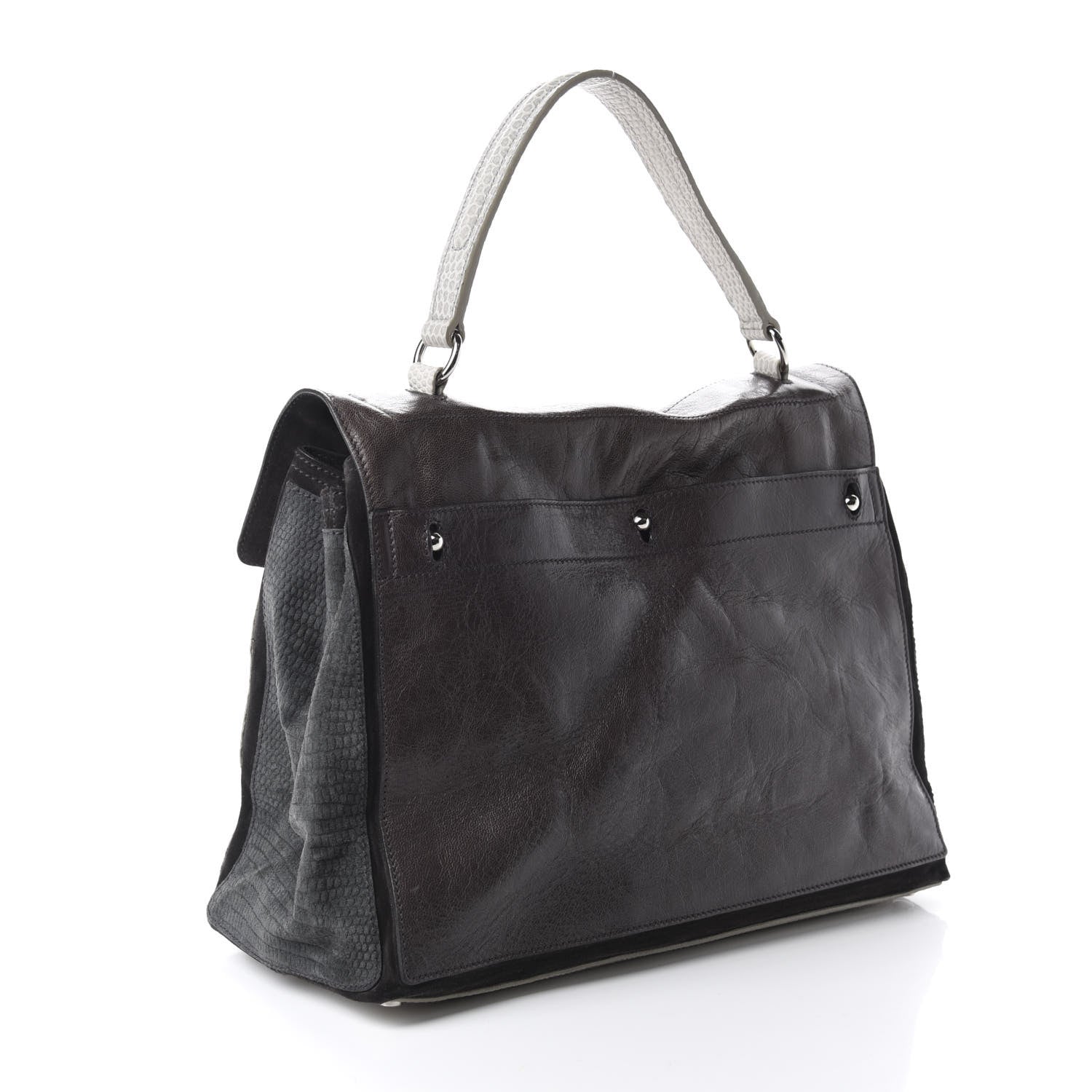 Saint Laurent Calfskin Lizard Embossed Large Muse Two Grey 3 of 10
