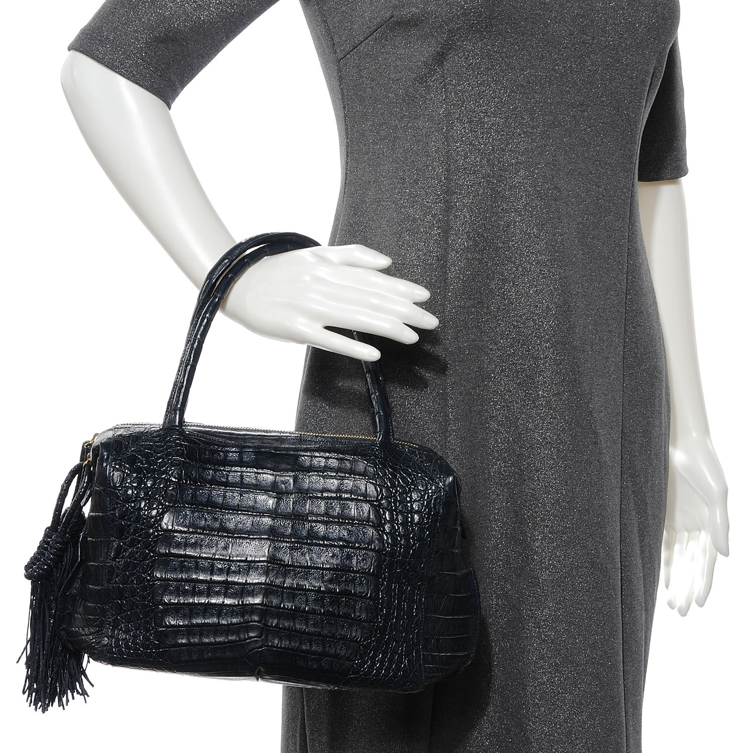 Nancy Gonzalez Crocodile Tassel Handbag Navy 2 of 7