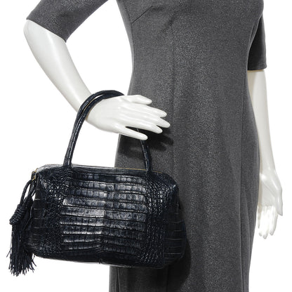 Nancy Gonzalez Crocodile Tassel Handbag Navy 2 of 7