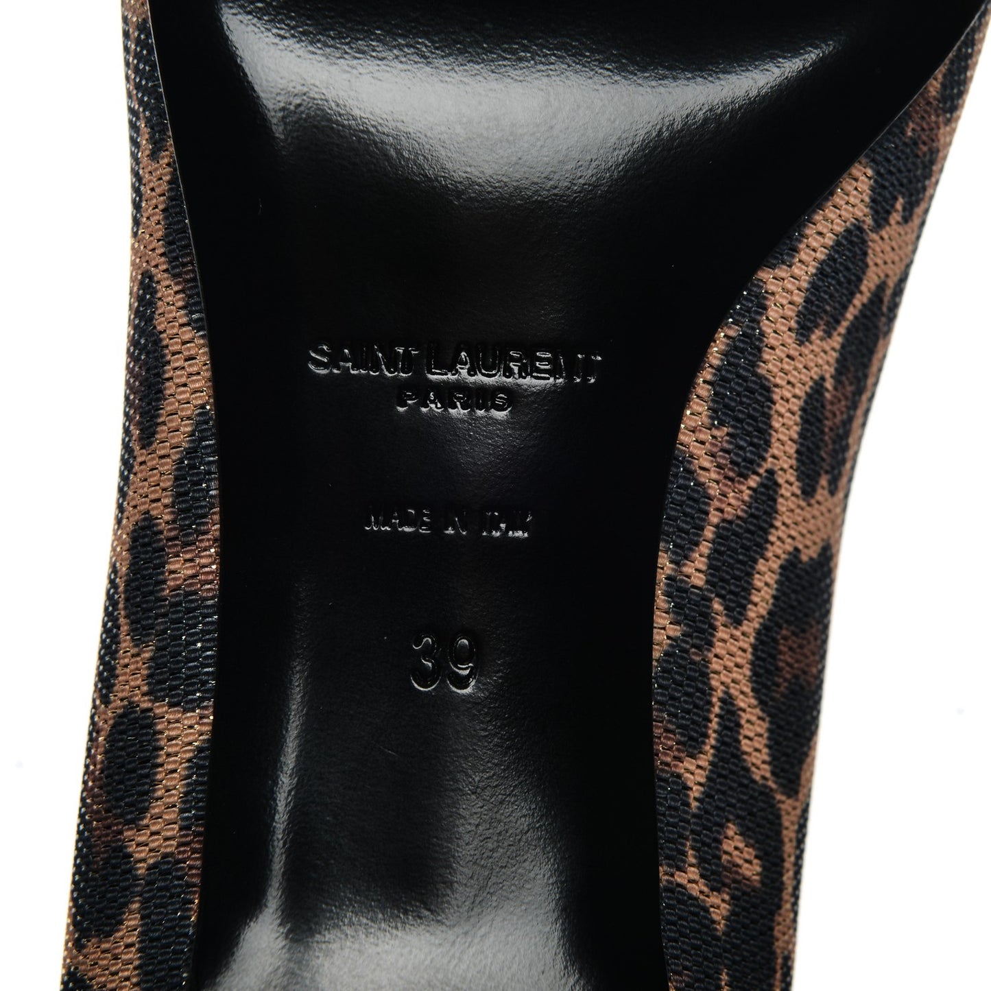 Leopard Lame Double Cat Pumps 39 Gold