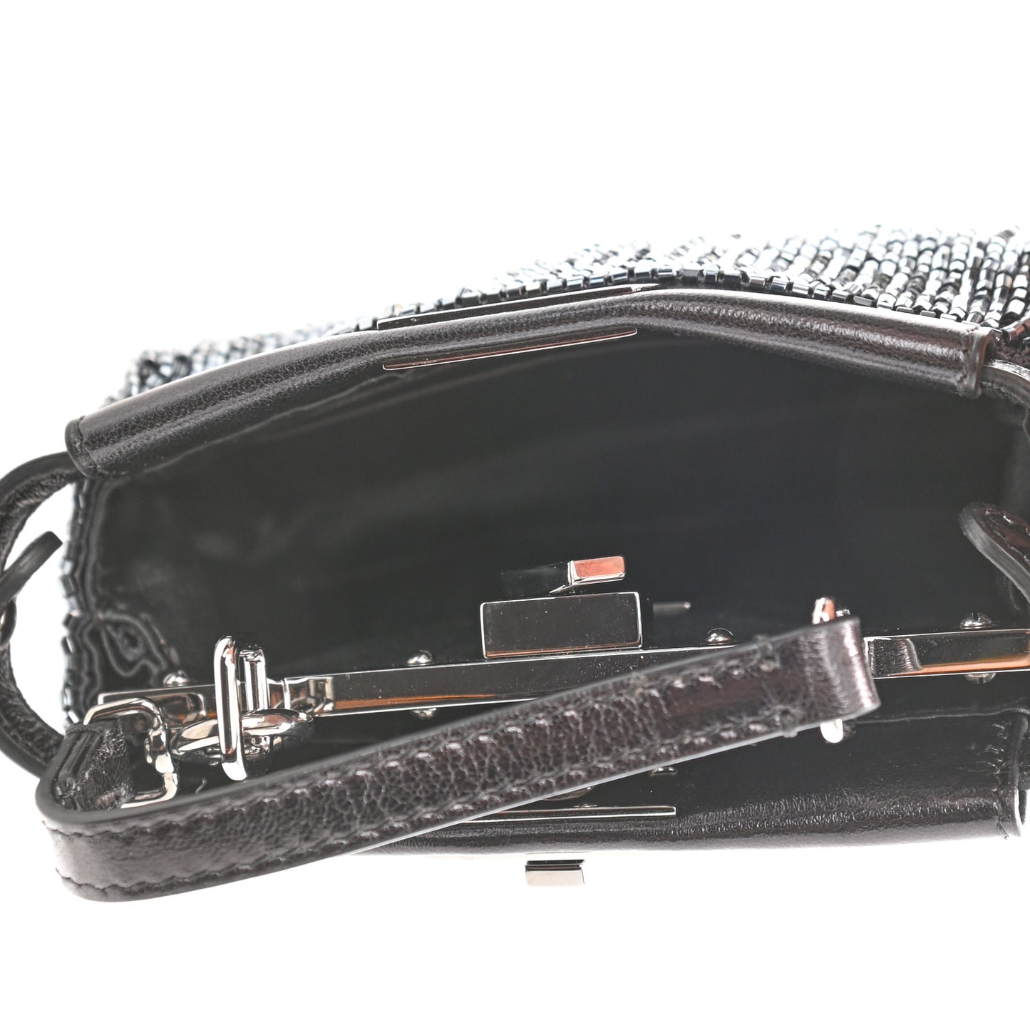 Laminated Goatskin Beaded Micro Peekaboo Iconic Satchel Canna di Fucile Black