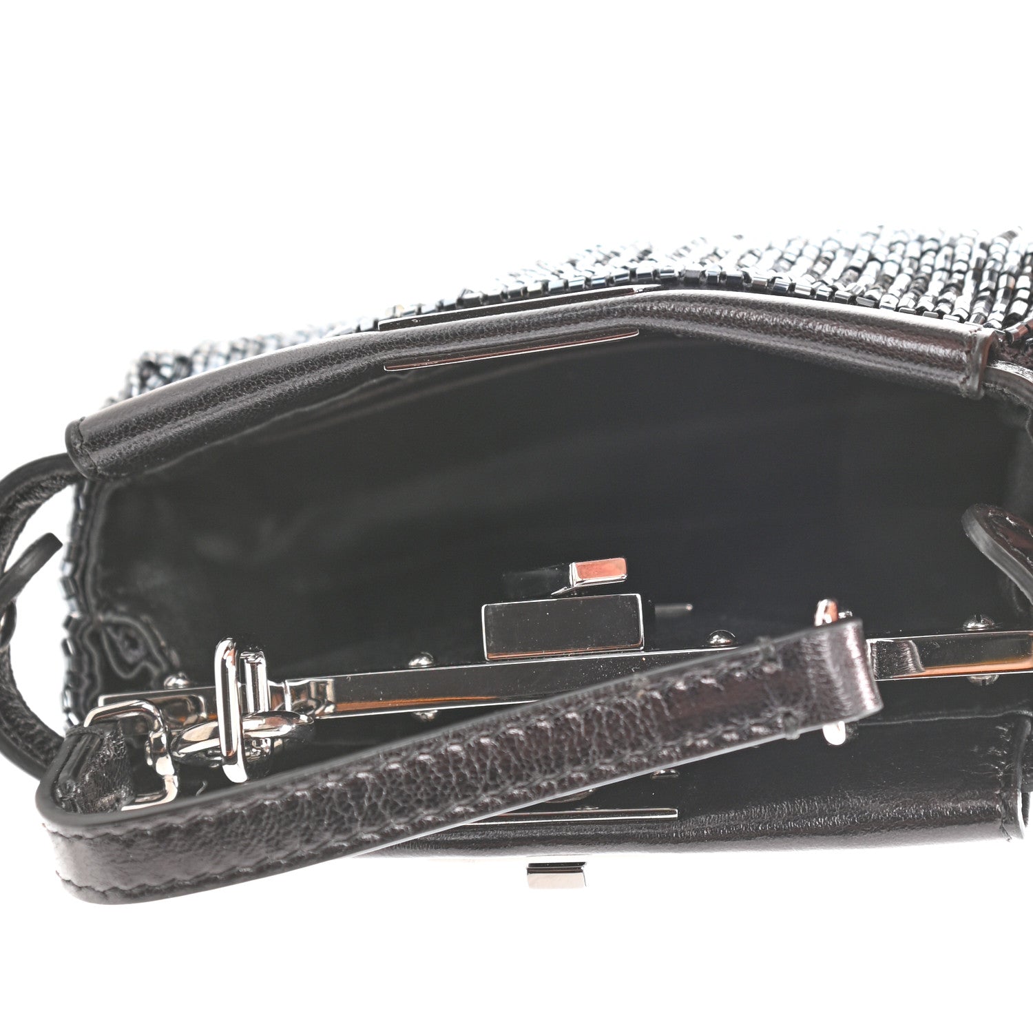 Fendi Laminated Goatskin Beaded Micro Peekaboo Iconic Satchel Canna di Fucile Black 4 of 10
