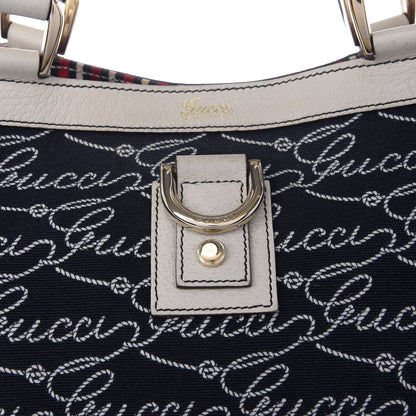 Gucci Canvas Print Large Abbey Tote Navy Off White 9 of 9