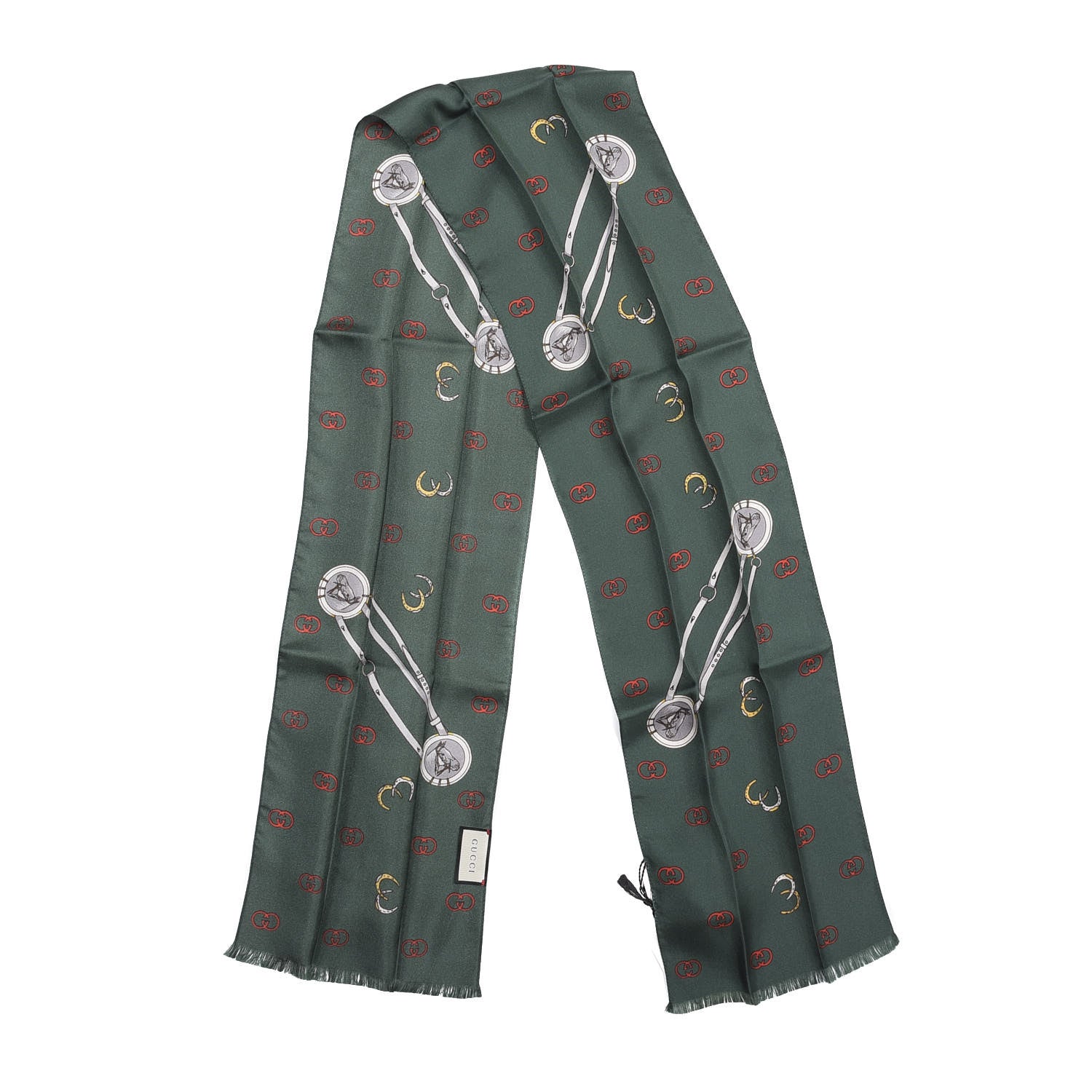 Gucci Silk Twill Double Logos Scarf Green 2 of 5