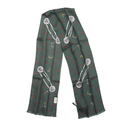 Gucci Silk Twill Double Logos Scarf Green 2 of 5