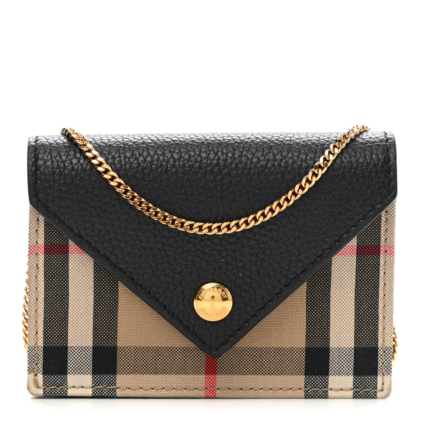 Grainy Calfskin Vintage Check Jade Card Case On Chain Black