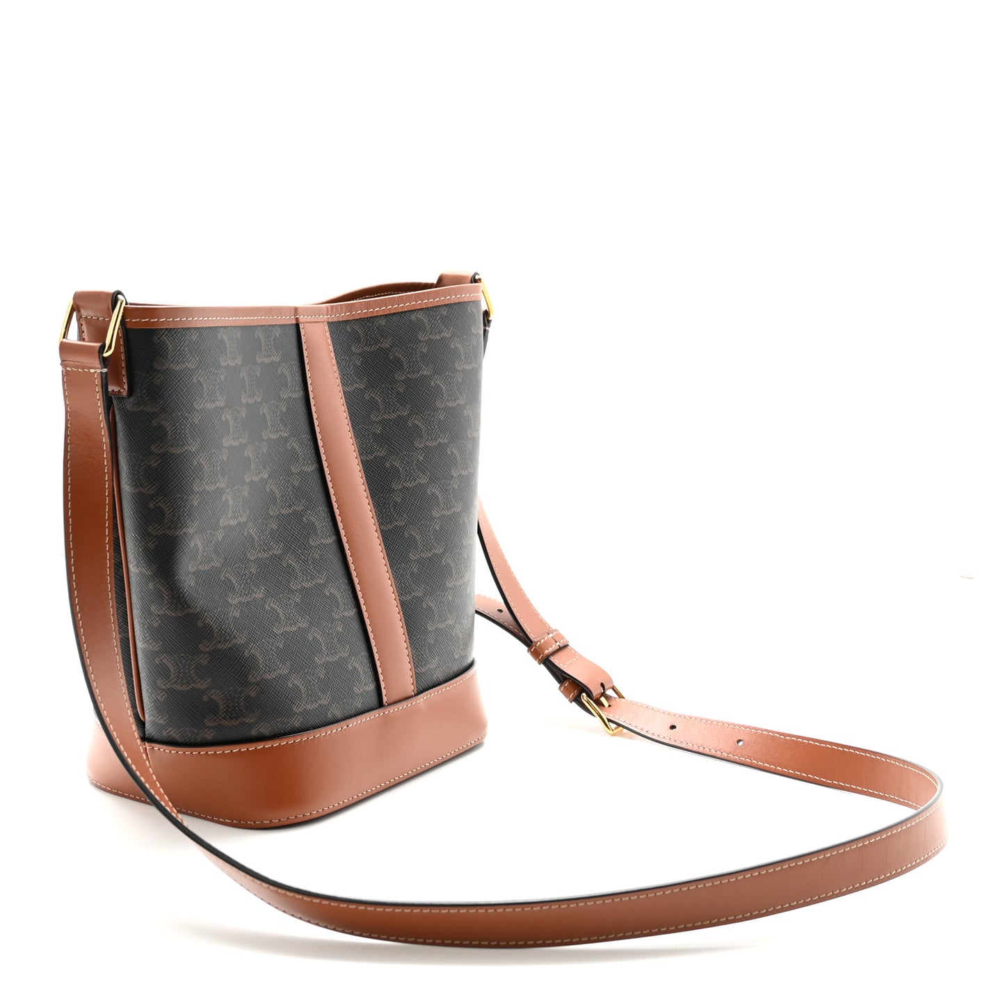 Triomphe Canvas Calfskin Small Bucket Bag Tan