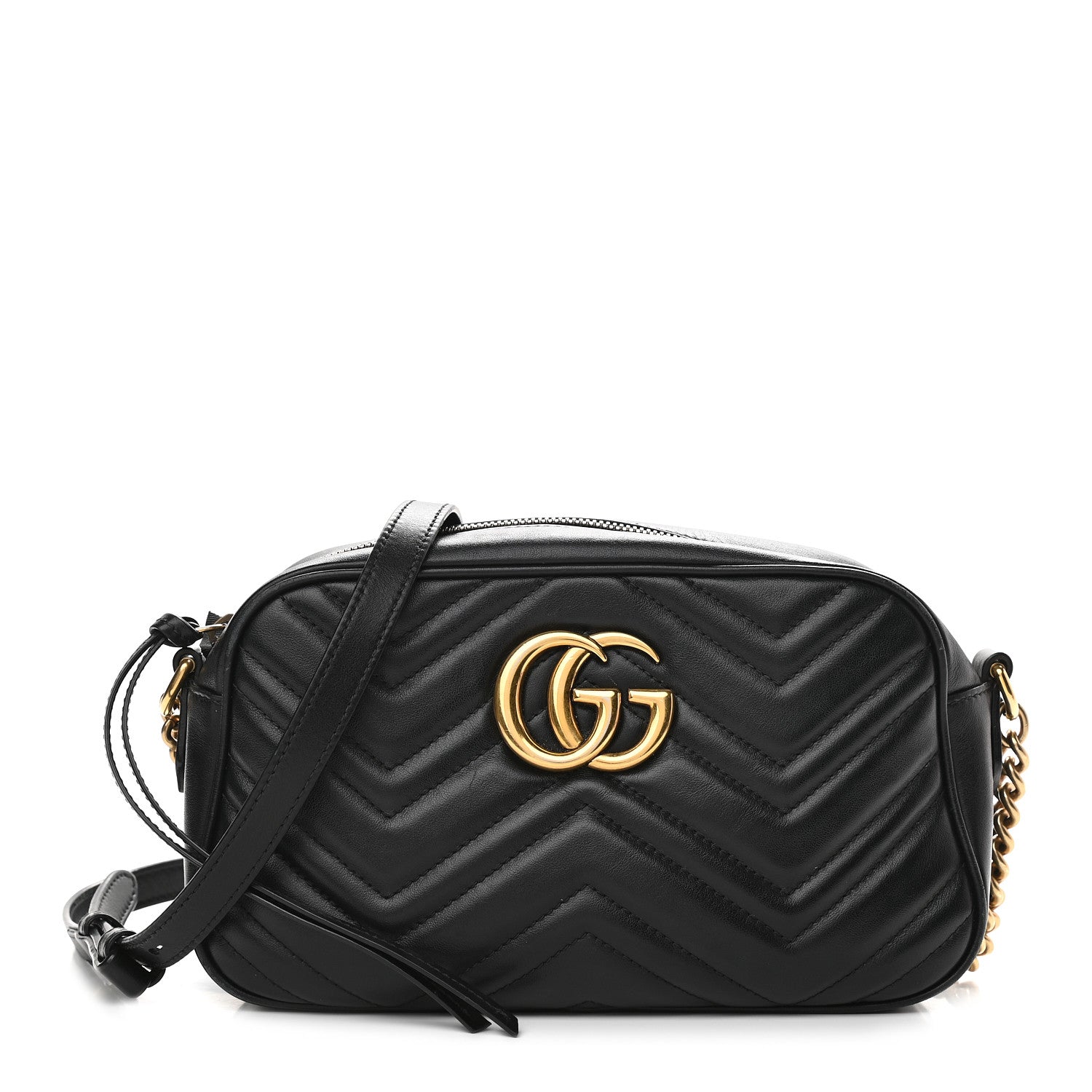 Gucci Calfskin Matelasse Small GG Marmont Chain Shoulder Bag Black 1 of 12