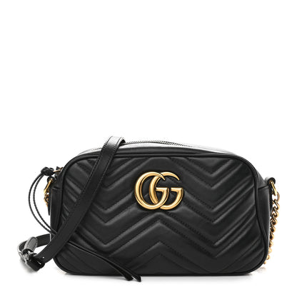 Gucci Calfskin Matelasse Small GG Marmont Chain Shoulder Bag Black 1 of 12