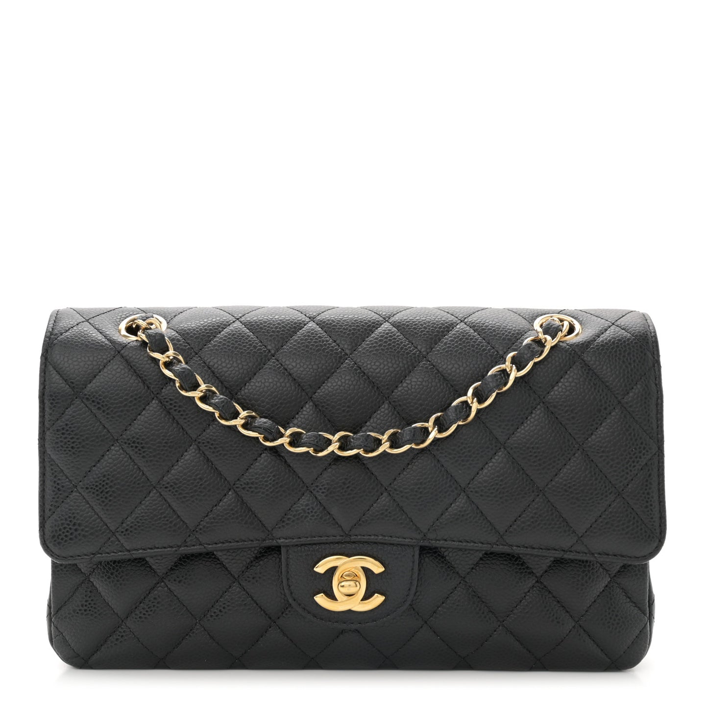 Caviar Quilted Medium Double Flap Black