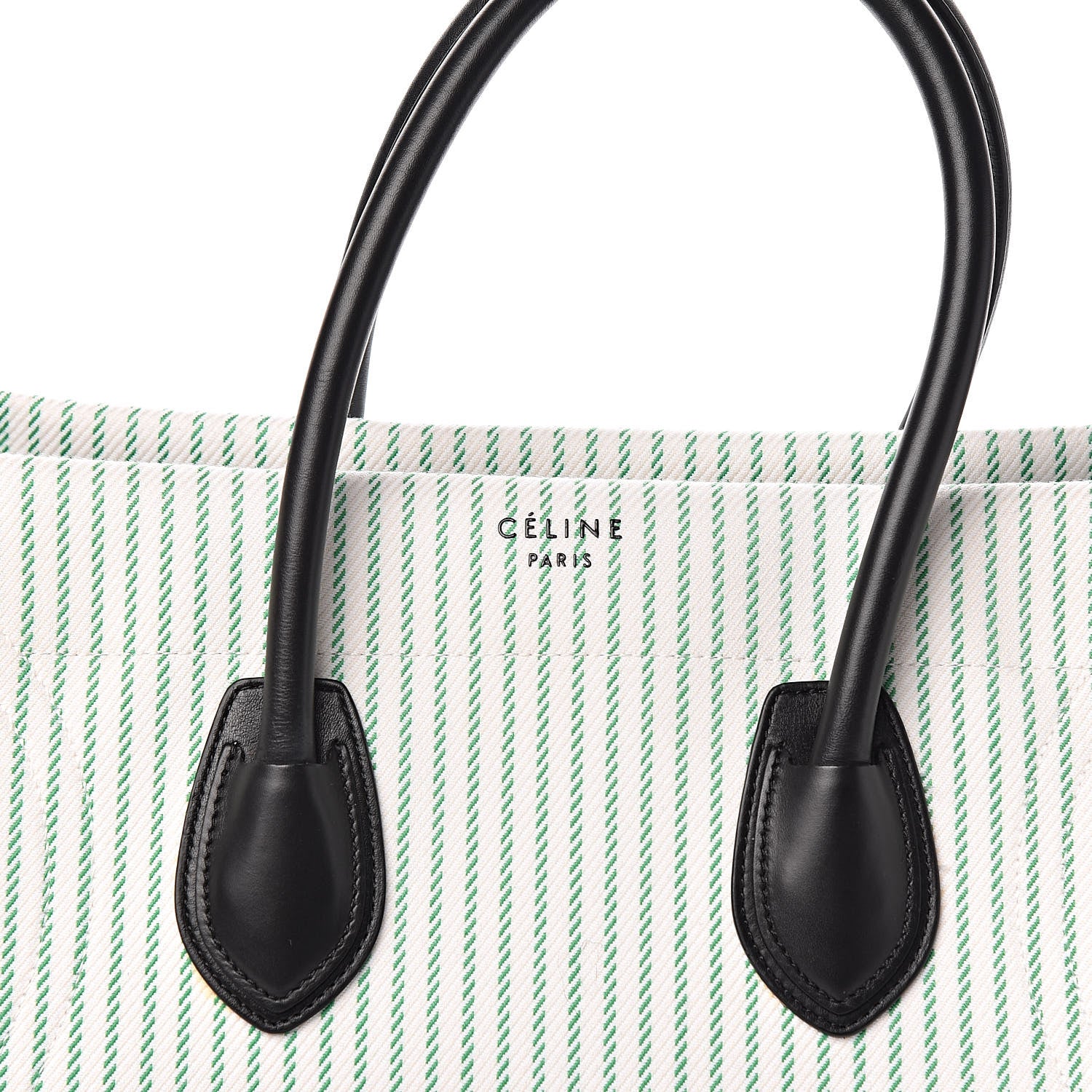 Celine Cotton Canvas Striped Medium Phantom Luggage White Green 9 of 11