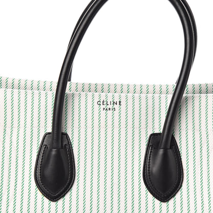 Celine Cotton Canvas Striped Medium Phantom Luggage White Green 9 of 11