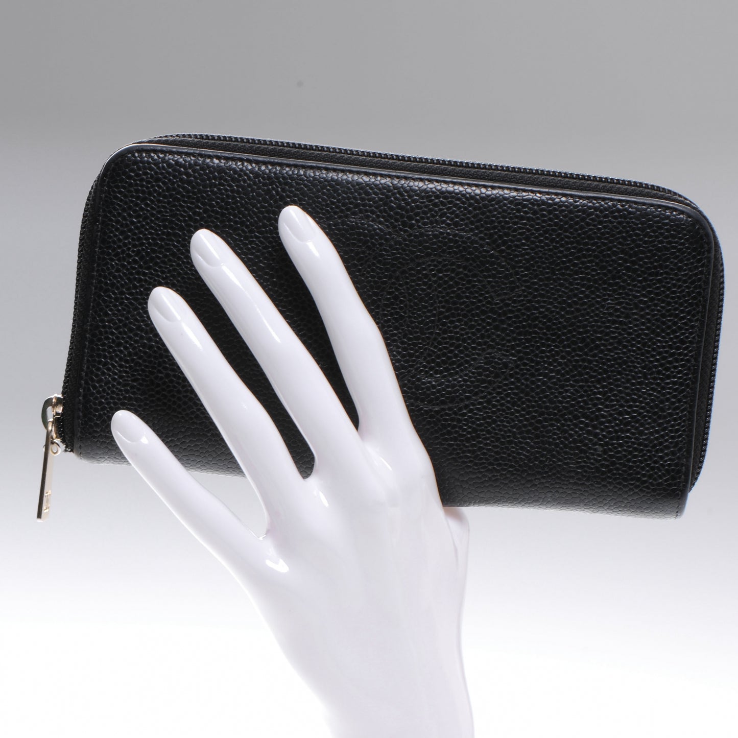 Caviar Zip Around Wallet Black