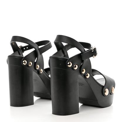 Prada Calfskin Platform Slingback Sandals 37 Black 4 of 12