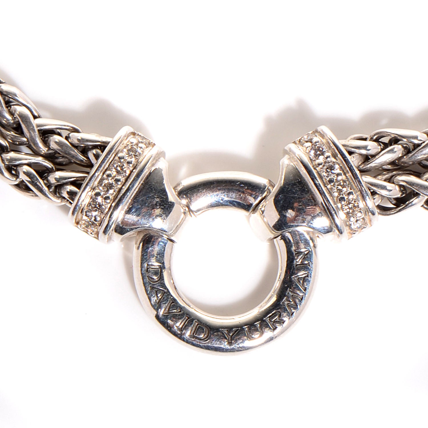 David Yurman Sterling Silver Pave Diamond Double Wheat Chain Necklace 3 of 6